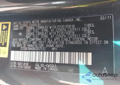 2011 Lexus Rx 350 from USA, damaged, VIN 2T2ZK1BA0BC057512